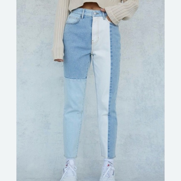 Pacsun Eco Hopper Patch Mom Jean Two Tone Blue Wash - Picture 14 of 14